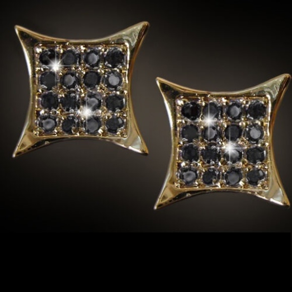 Accessories Mens 14k Gold Simulated Black Diamond Earrings Poshmark